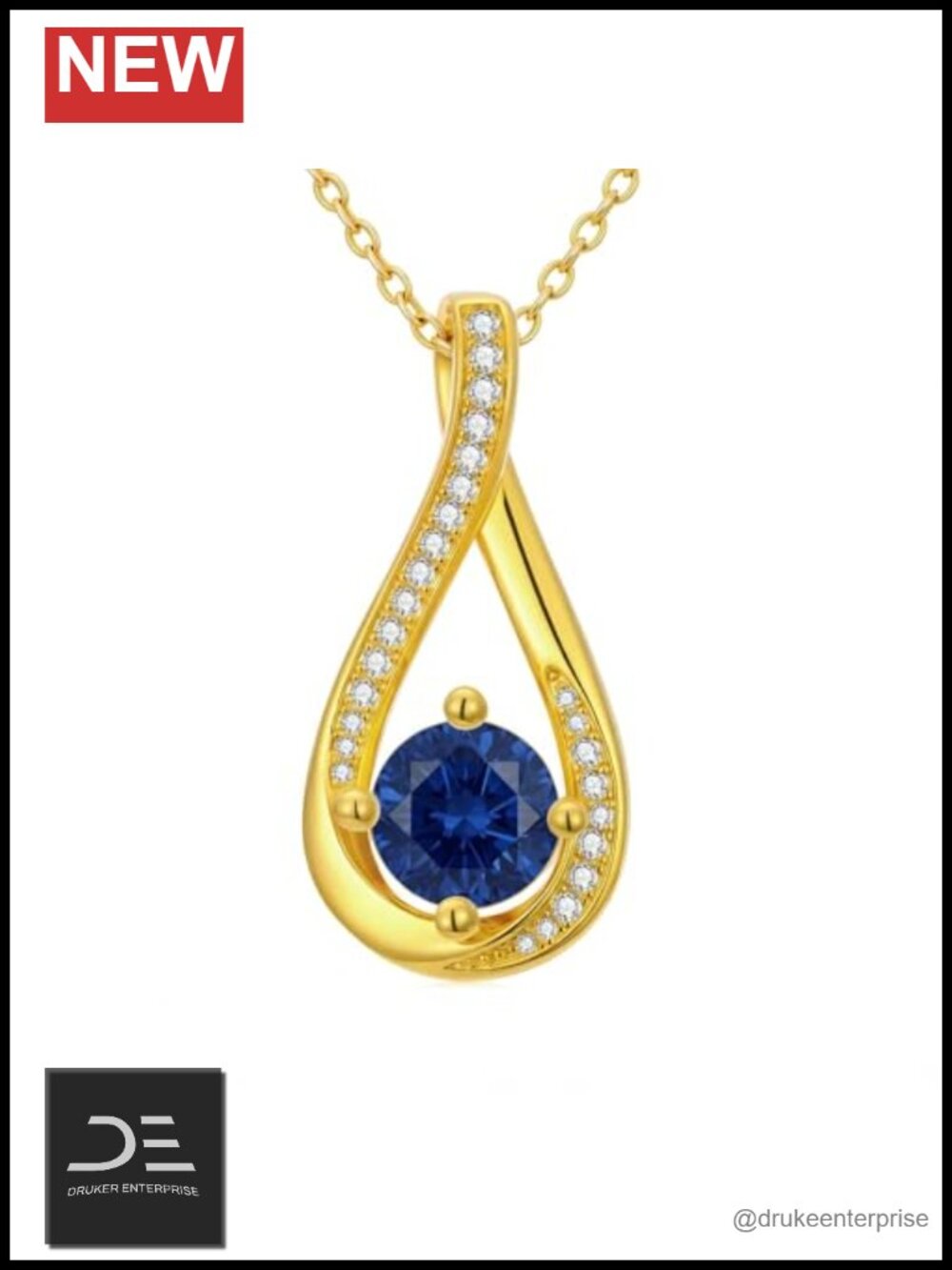 14k Gold Plated Infinity Birthstone Necklace - September Sapphire